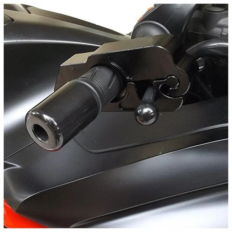 Motorcycle handlebar lock in black CNC aluminum with stainless steel wire and two keys