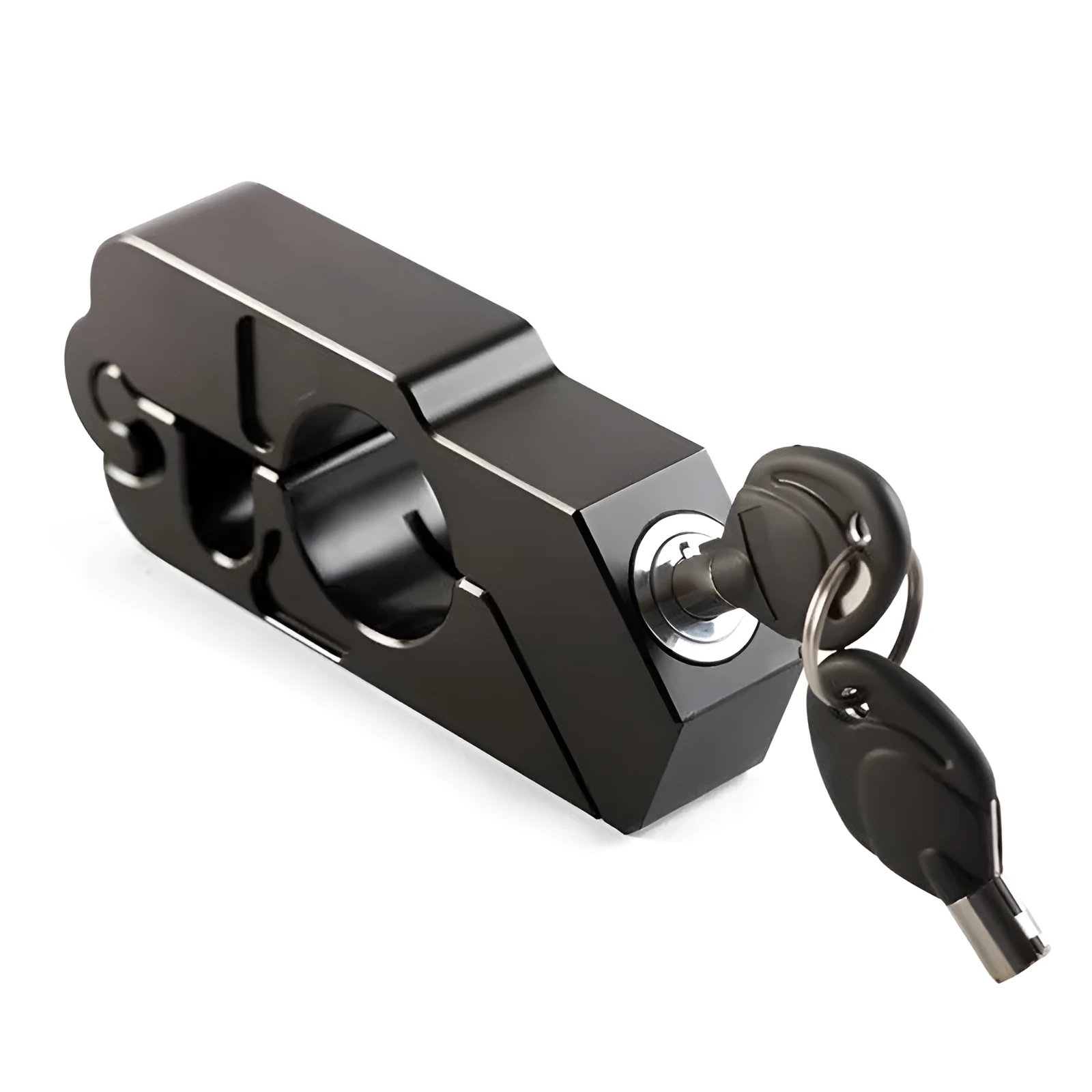Motorcycle handlebar lock in black CNC aluminum with stainless steel wire and two keys