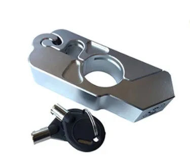 Motorcycle handlebar lock in black CNC aluminum with stainless steel wire and two keys