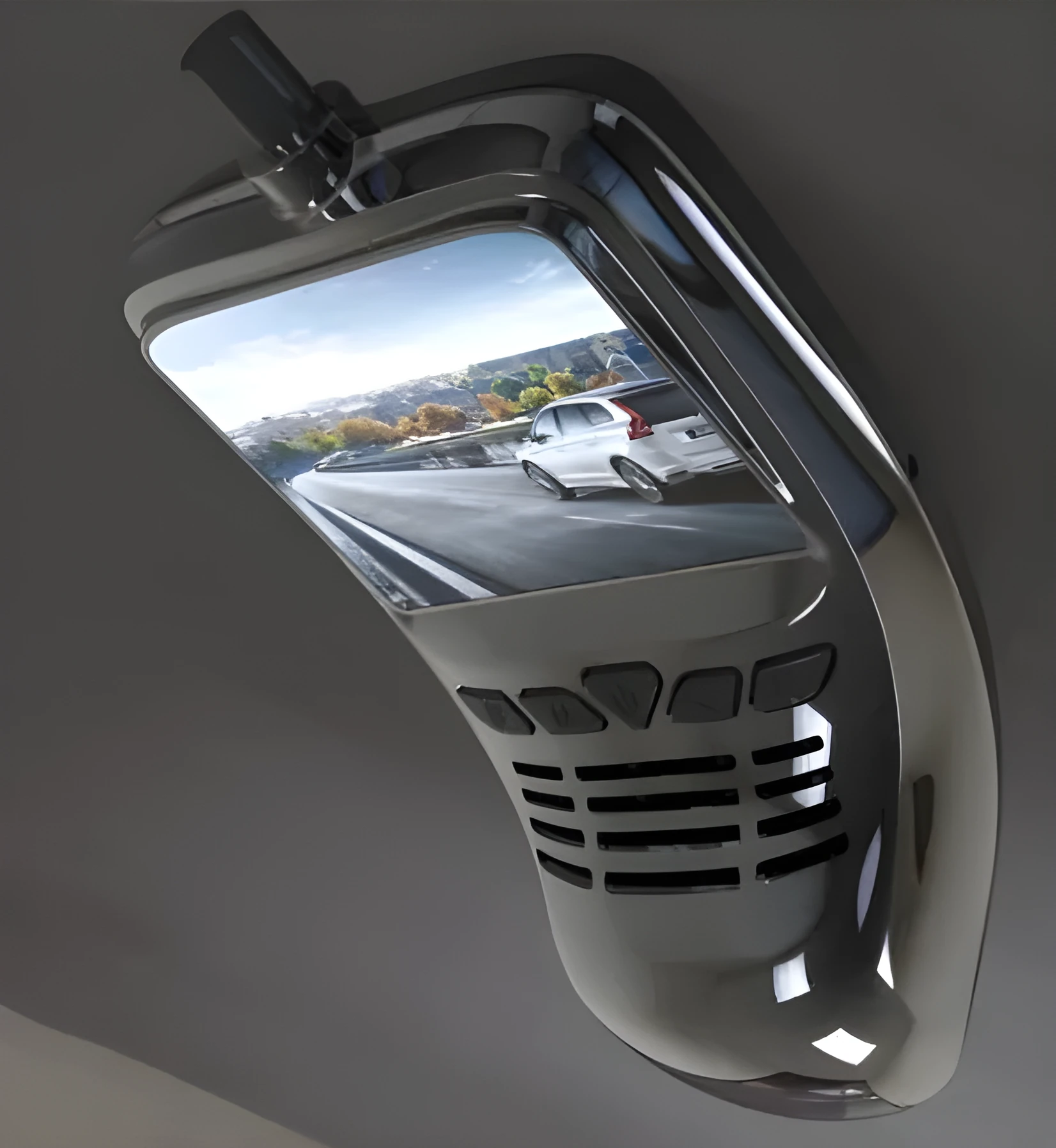 Small Eye dash cam car DVR with Full HD 1080p recording, 165 degree wide angle lens, and wifi connectivity on windscreen mount