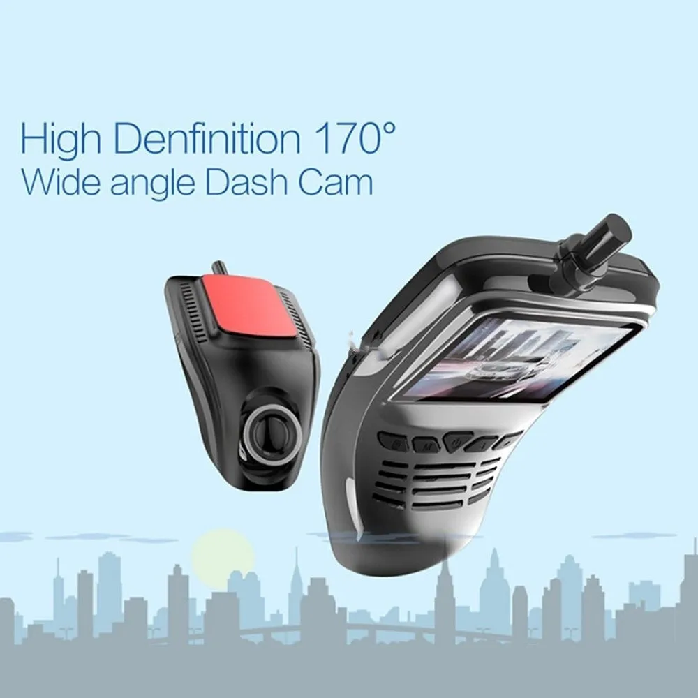 Small Eye dash cam car DVR with Full HD 1080p recording, 165 degree wide angle lens, and wifi connectivity on windscreen mount