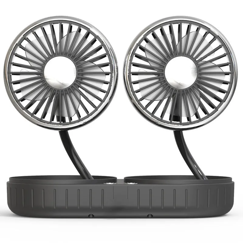 Double-headed hose USB fan in black silver with rotating silicone hose and 140cm cable