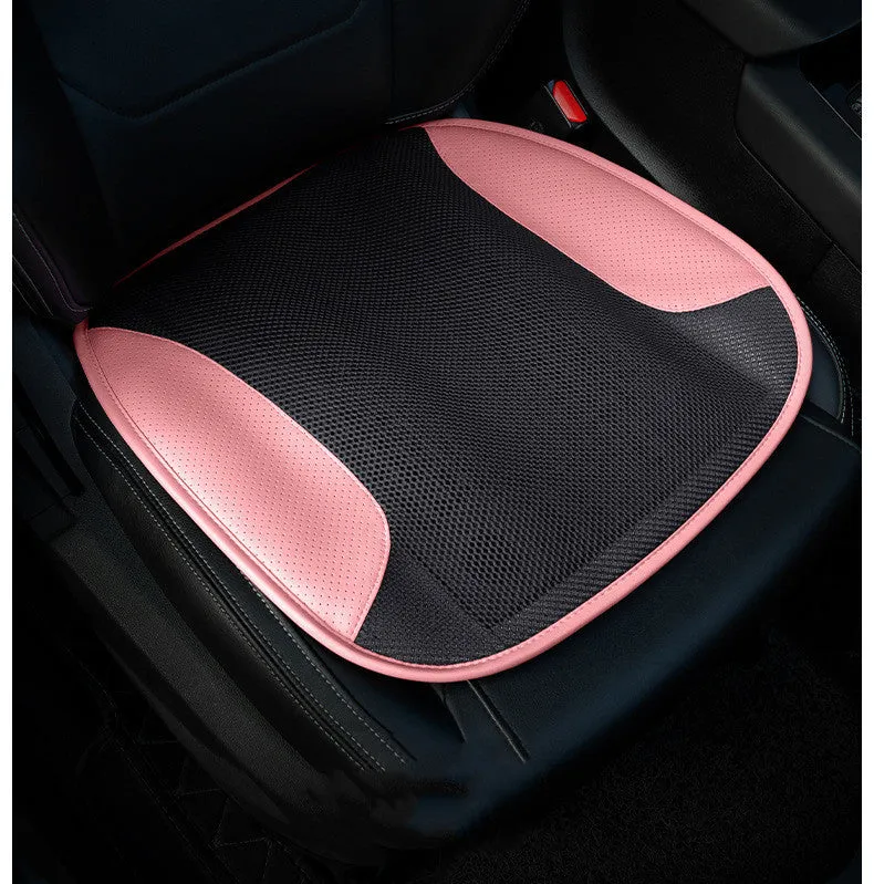 Black USB-powered ventilated car seat cushion with cooling fans, shown on a car seat.