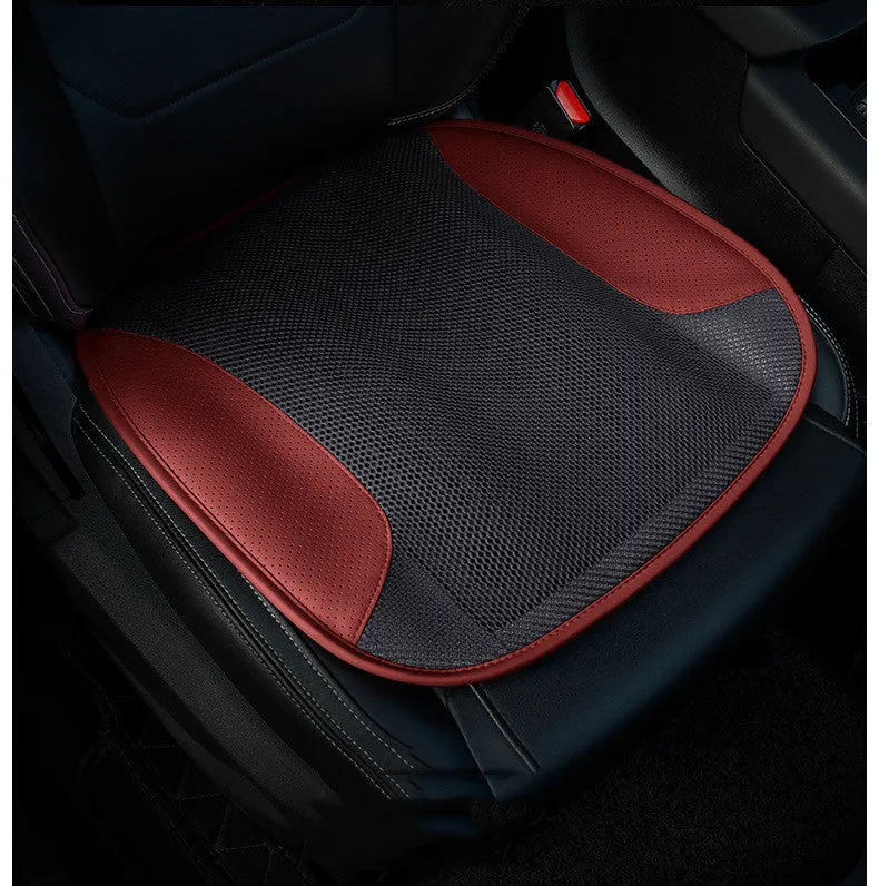 Black USB-powered ventilated car seat cushion with cooling fans, shown on a car seat.