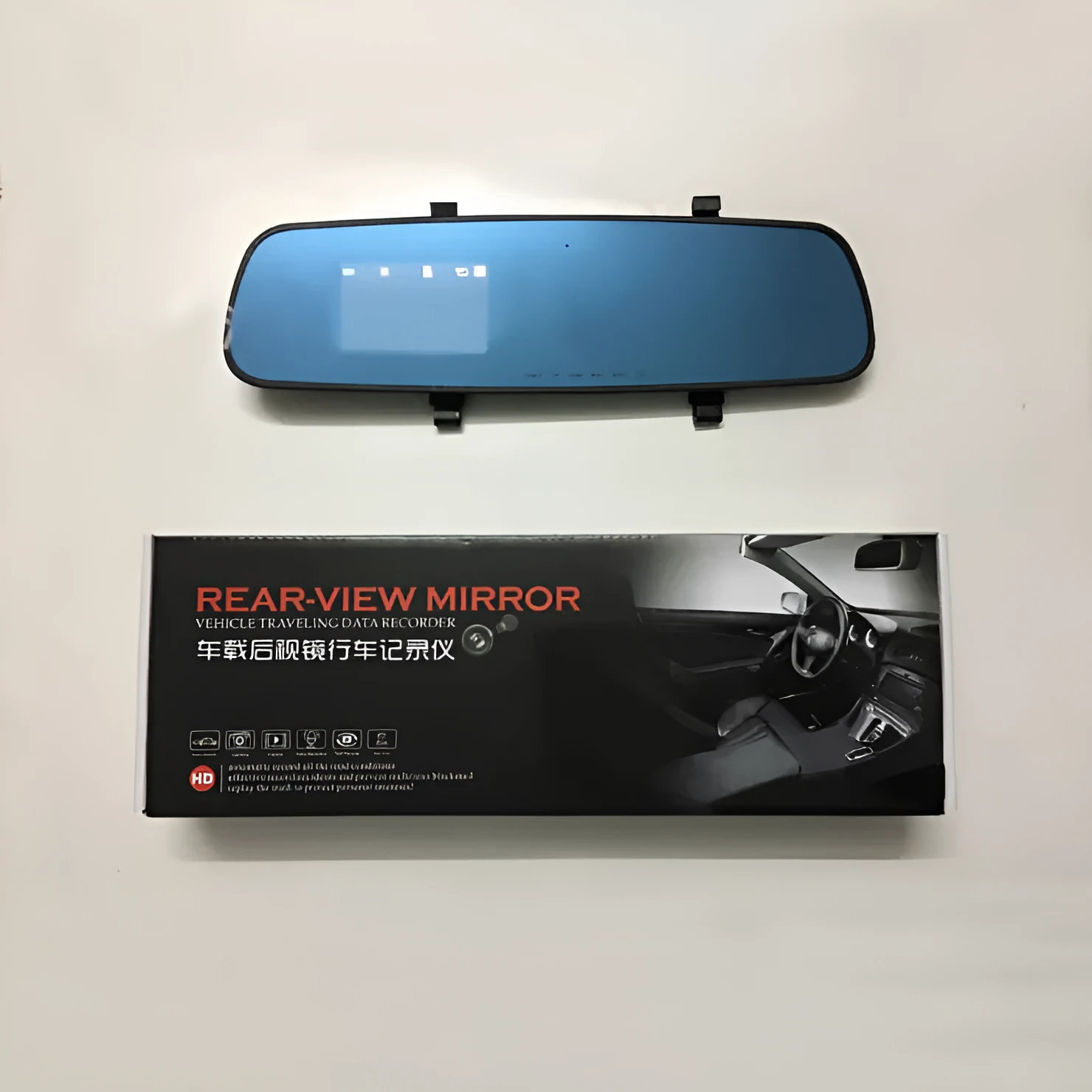2.4 inch 1080P HD rearview mirror driving recorder with motion detection G-sensor and 100 degree lens angle black colour