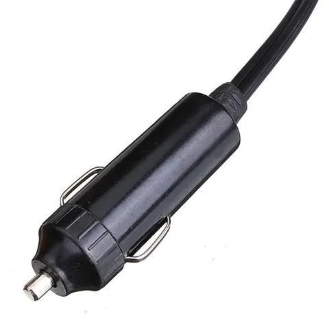 Portable car windshield defroster fan in black and red ABS housing on dashboard with power cable