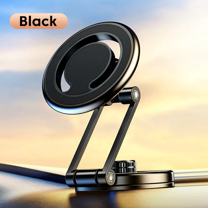 Telescopic folding magnetic car phone holder in black or silver for dashboard mounting