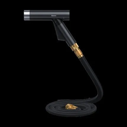 High-pressure aluminium alloy car wash water gun with telescopic nozzle connected to an explosion-proof TPE hose outdoors