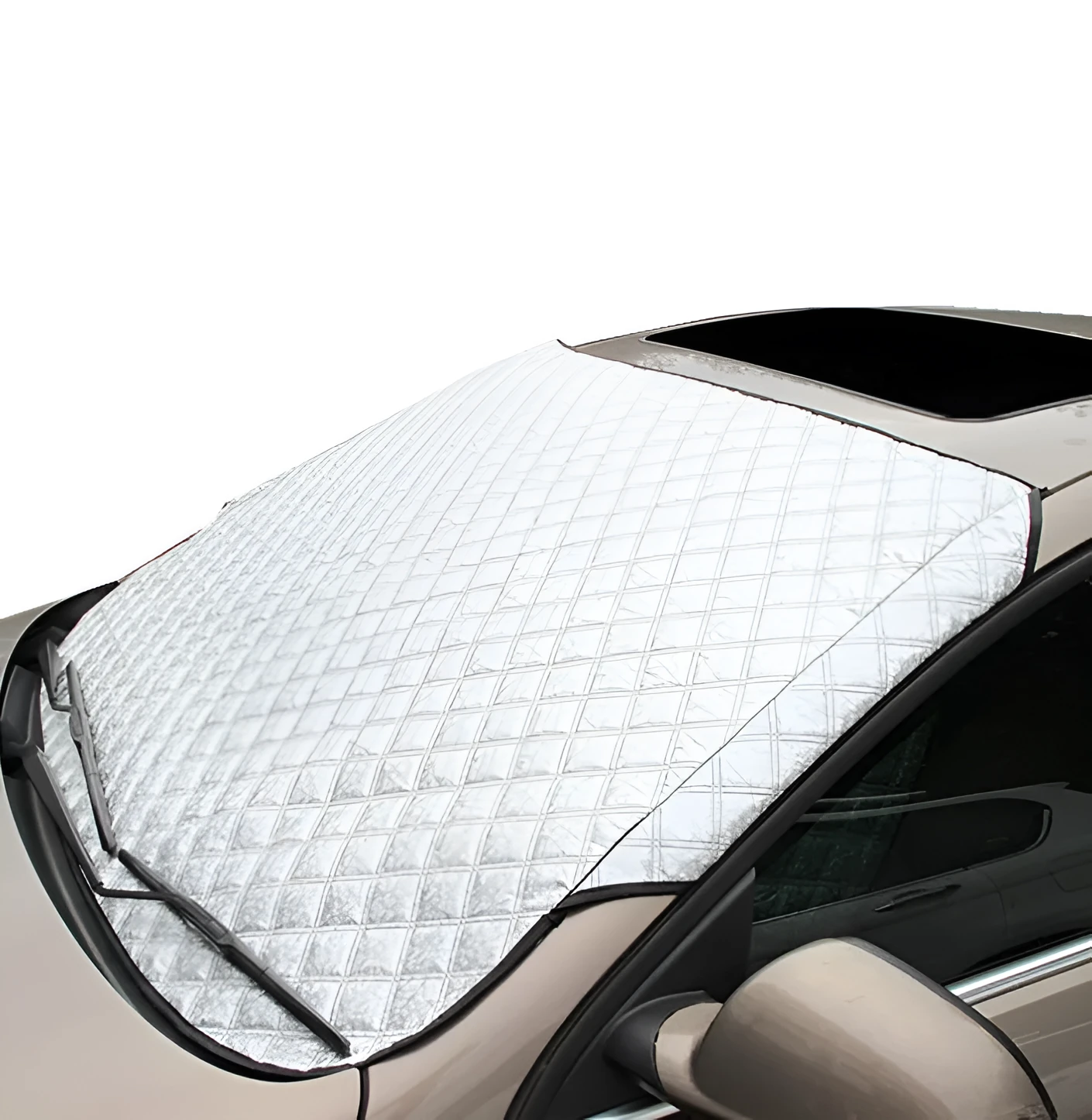 Aluminised film car front windshield snow cover with external anti-theft design in large size