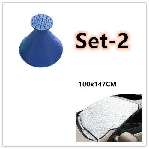 Aluminised film car front windshield snow cover with external anti-theft design in large size