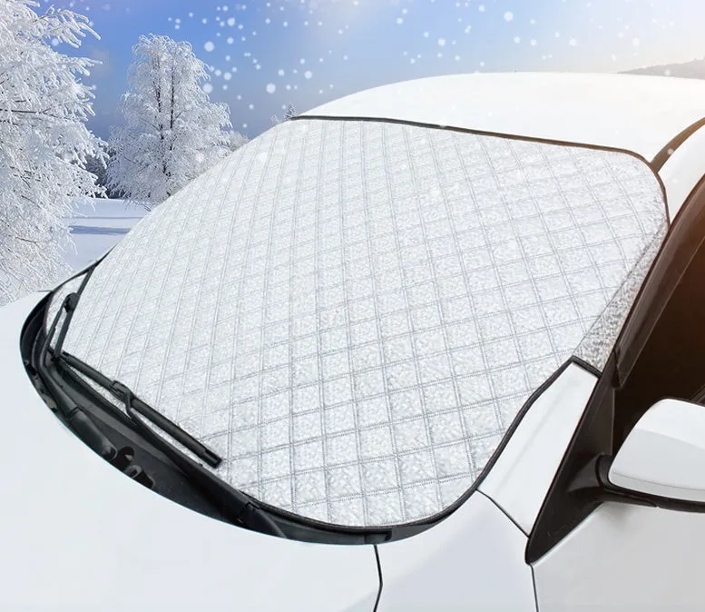 Aluminised film car front windshield snow cover with external anti-theft design in large size