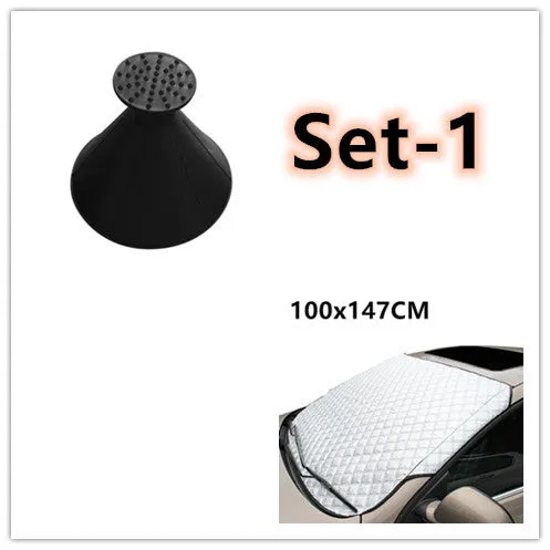 Aluminised film car front windshield snow cover with external anti-theft design in large size