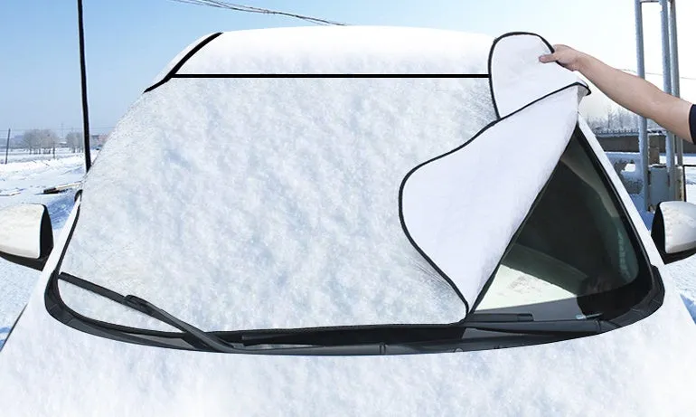 Aluminised film car front windshield snow cover with external anti-theft design in large size