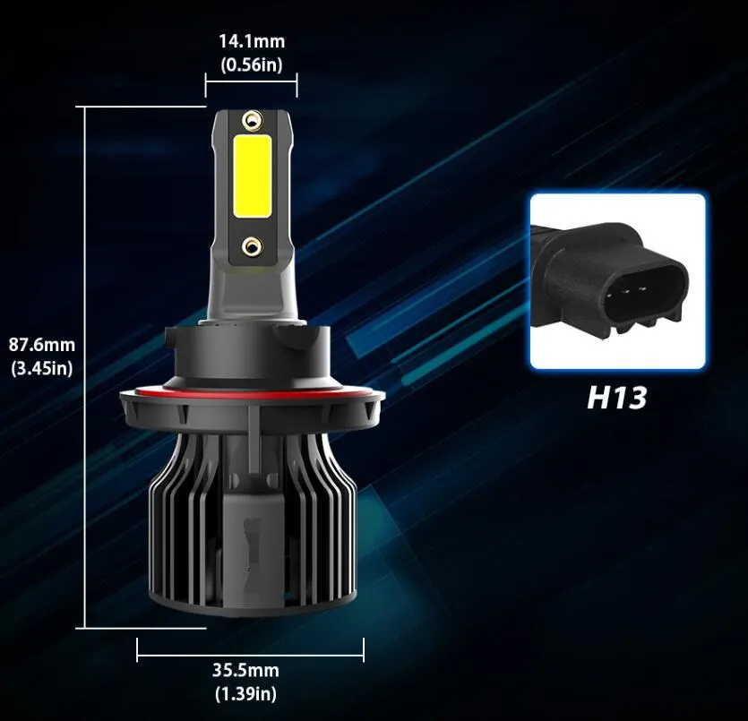 6000K white LED car headlight bulb with adjustable chuck and connector for H7, 9005 fitments.