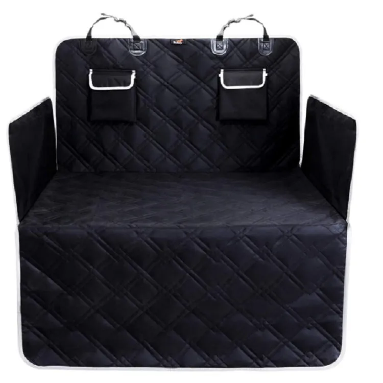 Black Oxford cloth car pet mat on a car seat, designed to protect upholstery from dog mess