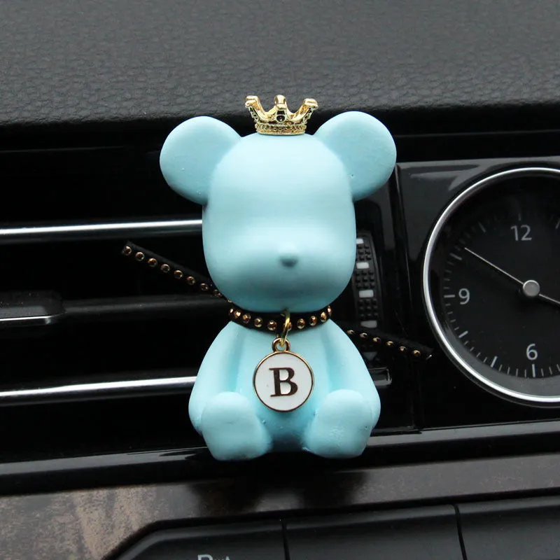Car mounted gypsum bear perfume accessory clipped to air outlet, black rivet bear design, 7cm tall