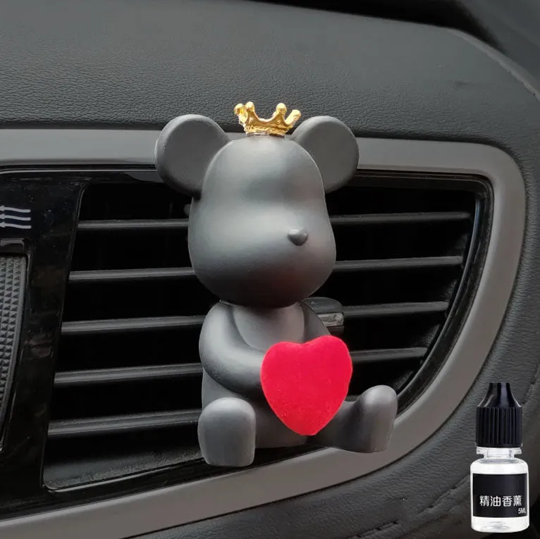 Car mounted gypsum bear perfume accessory clipped to air outlet, black rivet bear design, 7cm tall