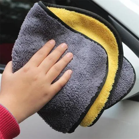 Two-colour double-sided microfibre car wash towel 30x30cm with silk banded edges