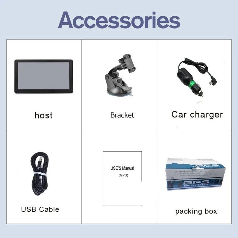 7 inch car GPS navigation device with HD touch screen displayed in vehicle mounting bracket