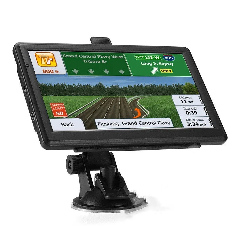 7 inch car GPS navigation device with HD touch screen displayed in vehicle mounting bracket