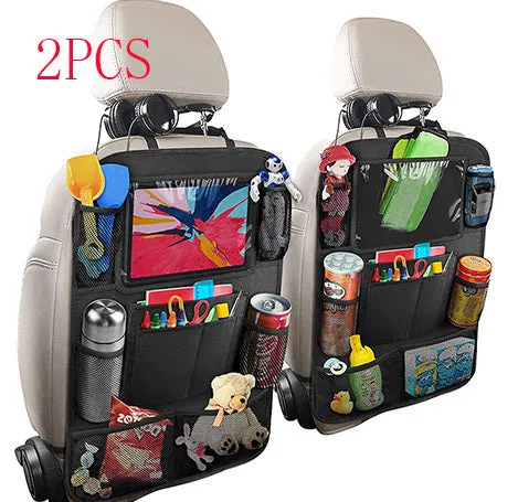 Black Oxford fabric car seat back pocket storage bag measuring 61x41cm