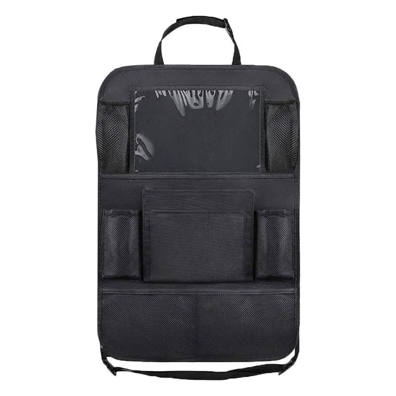 Black Oxford fabric car seat back pocket storage bag measuring 61x41cm