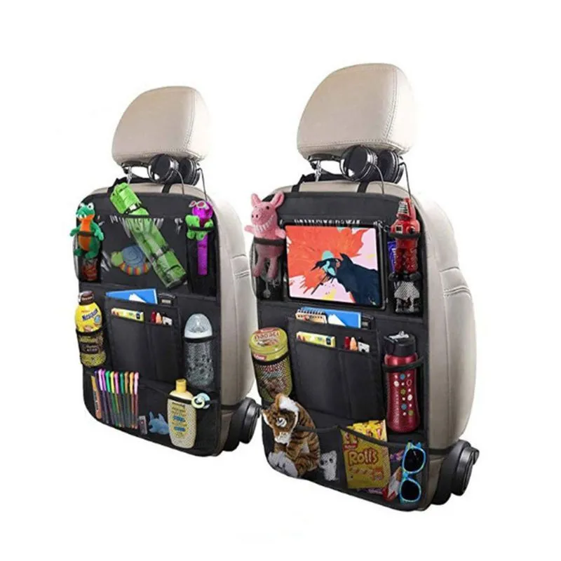 Black Oxford fabric car seat back pocket storage bag measuring 61x41cm