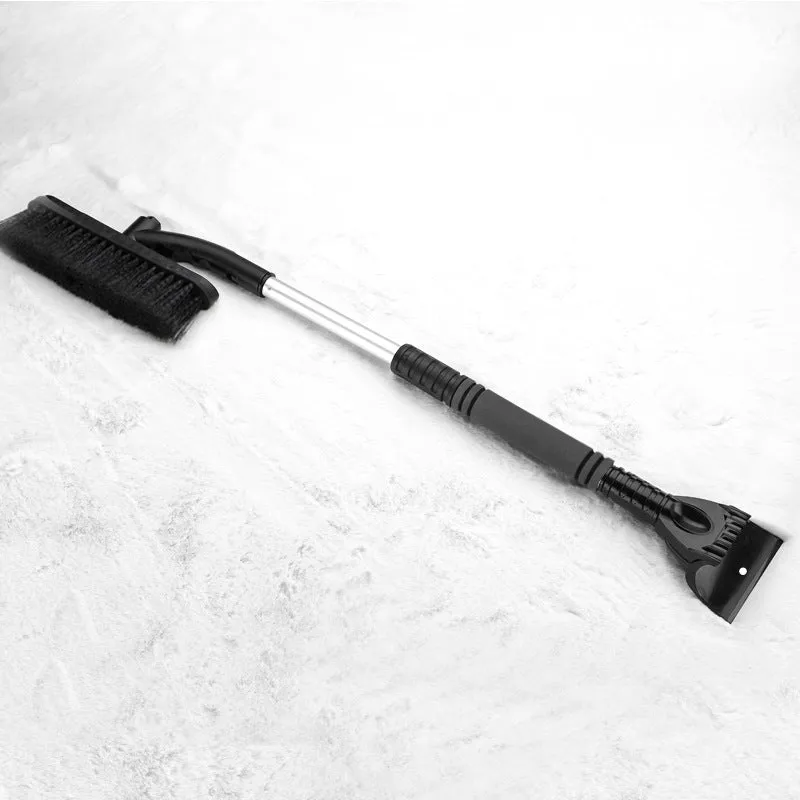 Detachable car snow brush and ice scraper with extendable handle, ABS shaft, PVC bristles, and EVA foam grip