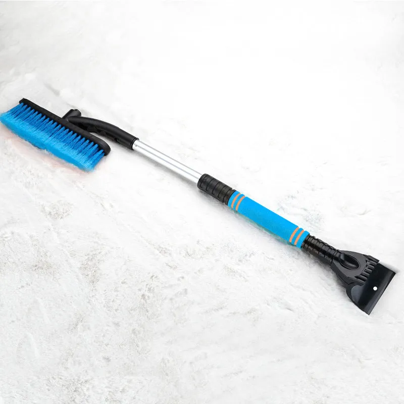 Detachable car snow brush and ice scraper with extendable handle, ABS shaft, PVC bristles, and EVA foam grip