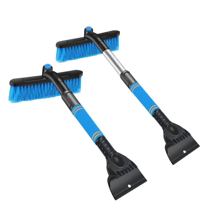 Detachable car snow brush and ice scraper with extendable handle, ABS shaft, PVC bristles, and EVA foam grip