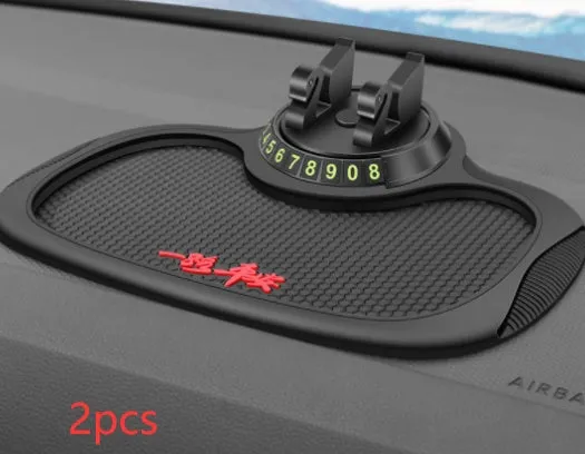 Non-slip car phone pad in black with red edge, showing 4-in-1 functions including phone holder and aromatherapy holes