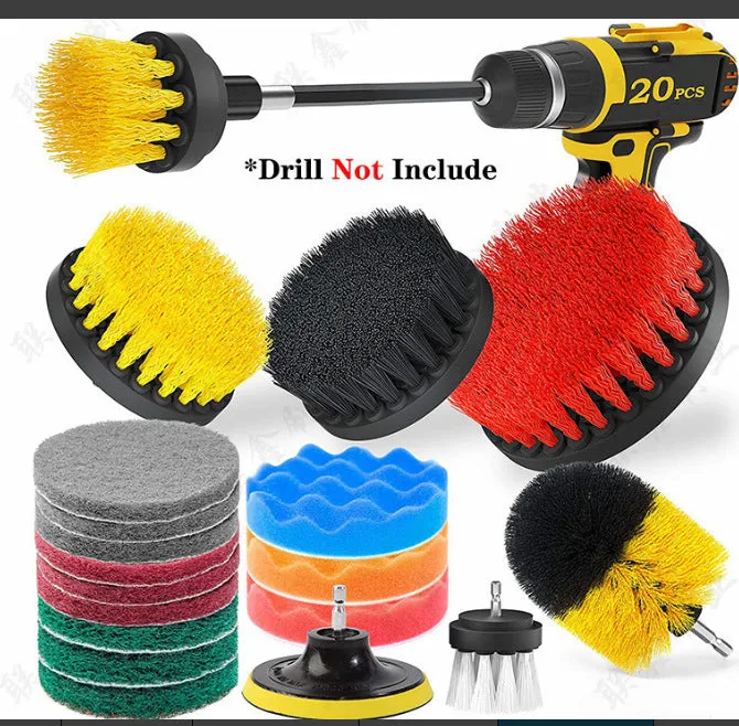 20-piece cleaning brush set for electric drill with PP filaments in a 30x35x10cm storage case