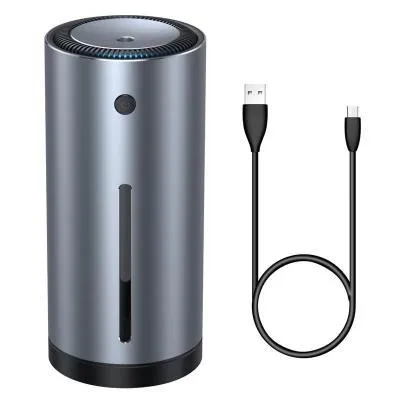 Aluminium alloy car diffuser humidifier with air purification in black or dark grey.