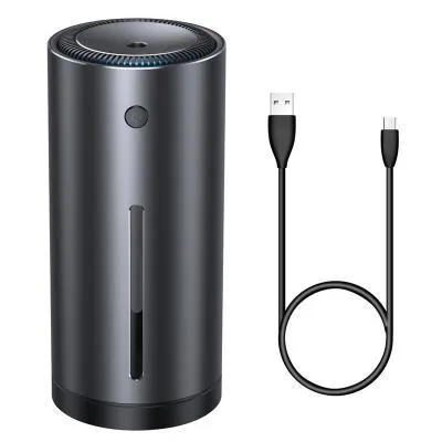 Aluminium alloy car diffuser humidifier with air purification in black or dark grey.