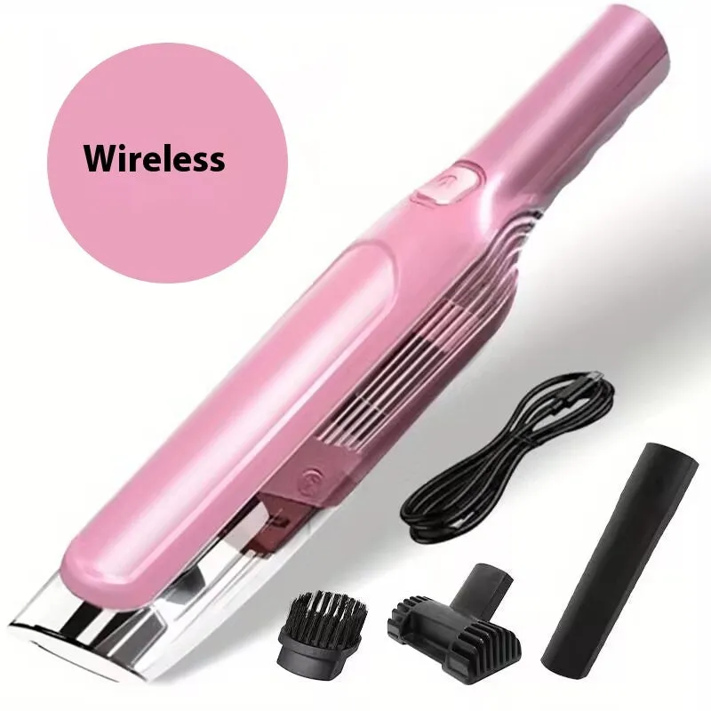 Pink wireless handheld car cleaner with rechargeable battery for home and car indoor use