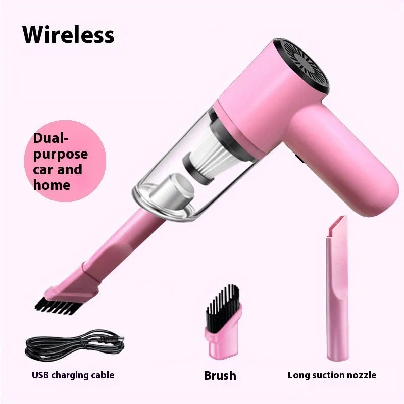 Pink wireless handheld car cleaner with rechargeable battery for home and car indoor use