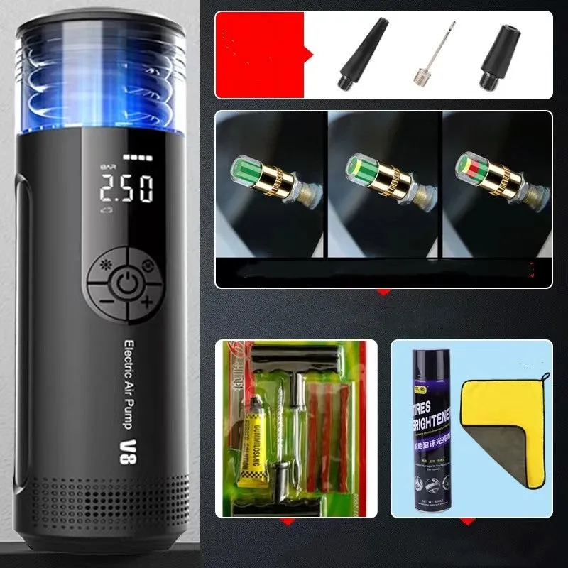 120W electric car tyre inflator with 600cm hose and digital display showing pressure reading