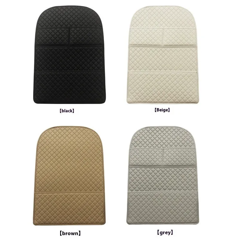 Leather car seat anti-kick pad with storage pocket in black, light gray, creamy-white, or camel