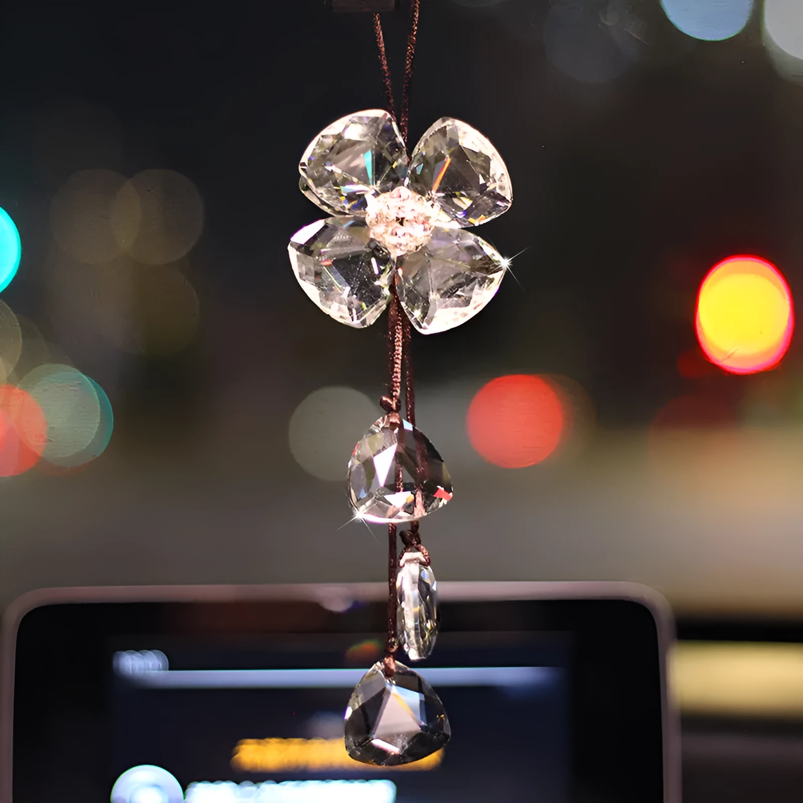 Crystal four leaf grass car pendant hanging ornament approximately 20cm long