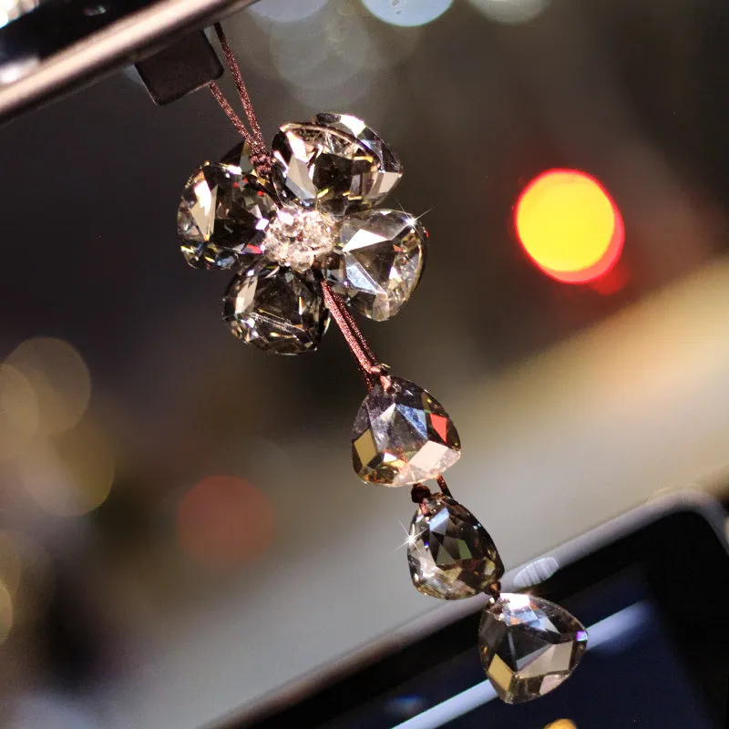 Crystal four leaf grass car pendant hanging ornament approximately 20cm long