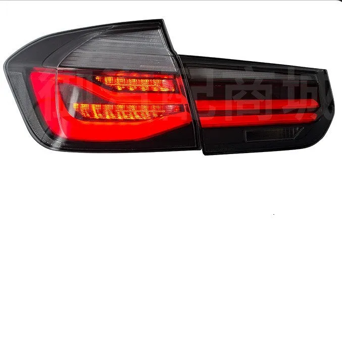 BMW 3 Series tail light assembly with streamer steering LED running lights in black smoke finish