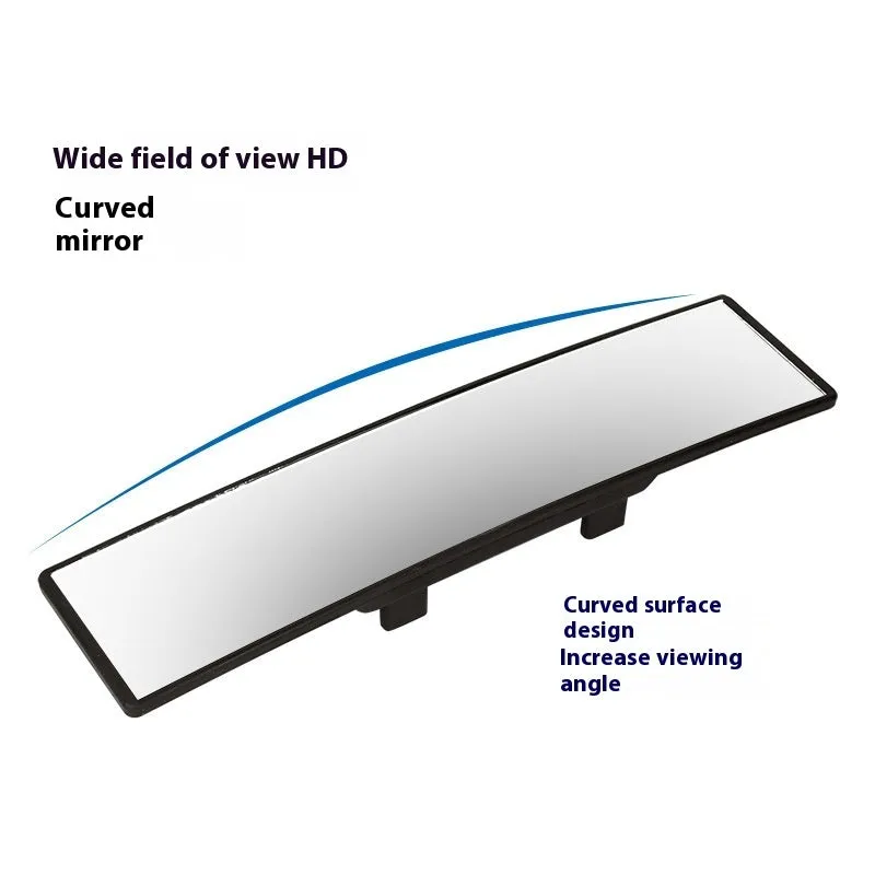 White wide-angle curved rearview mirror 300mm x 75mm with anti-glare surface and ABS frame for car surface mount