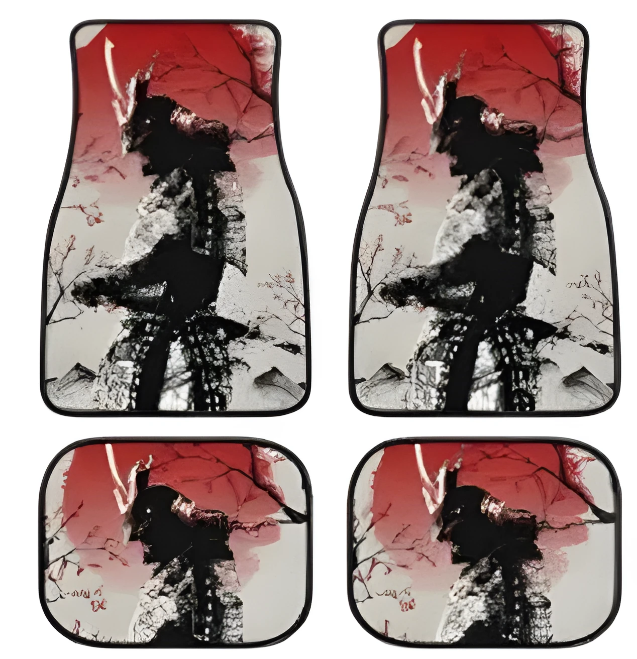 Set of four retro bohemian car foot mats with abstract painting pattern in custom colour on polyester fibre