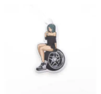 Car aromatherapy pendant with rose flavour essential oil in beauty wheel design hanging from rear-view mirror
