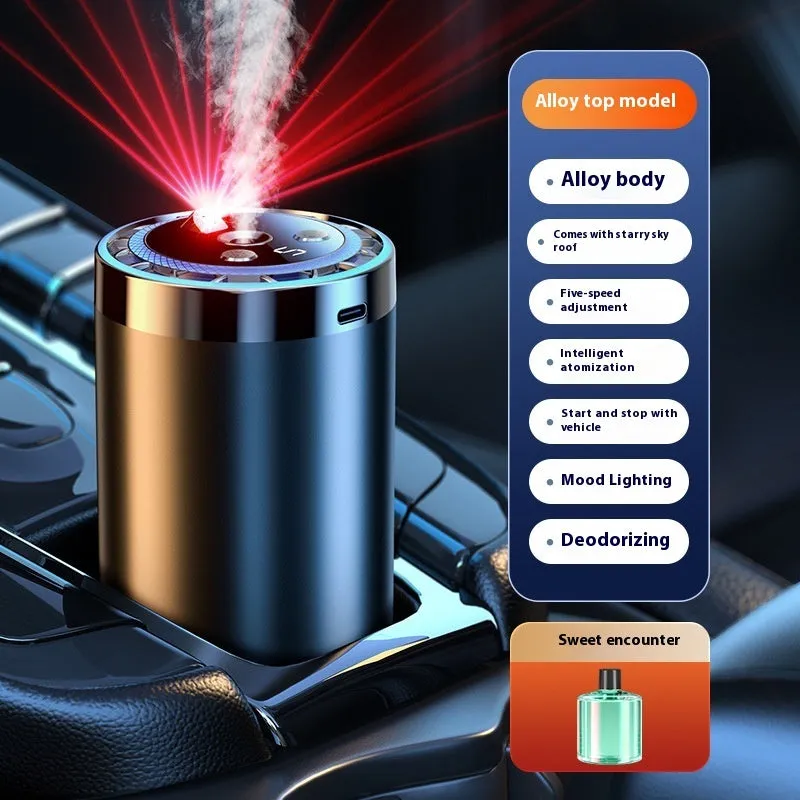 Starry Sky auto perfume sprayer with adjustable settings and six scent options, plastic or aluminium alloy shell