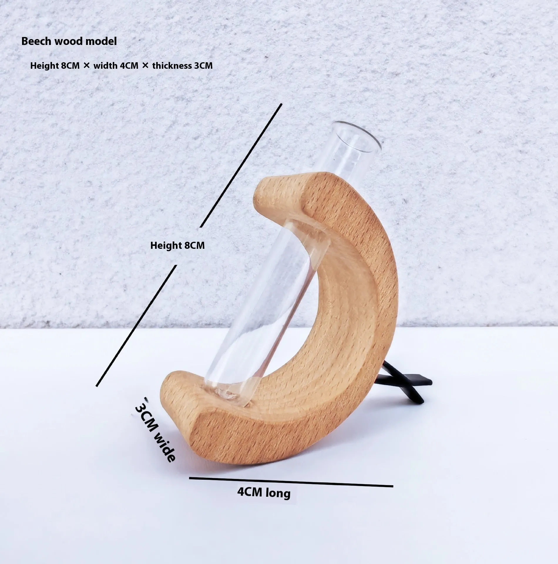 Wooden C-shaped car flower container in Beech finish on a car air vent