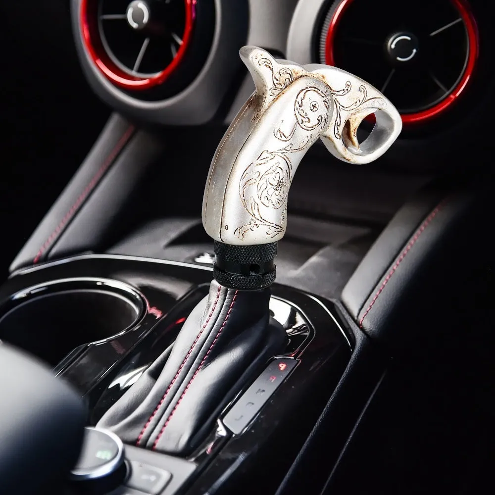 Silver resin hanging gear lever with a smooth finish for universal car modification use