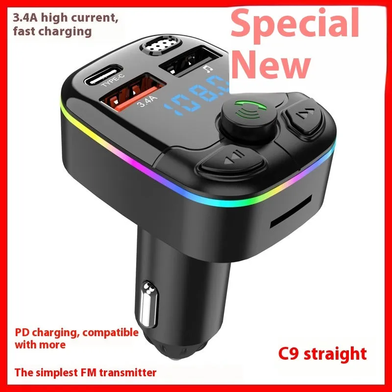 C9 vehicular Bluetooth MP3 player FM transmitter PD fast charge cigarette lighter car charger ABS material