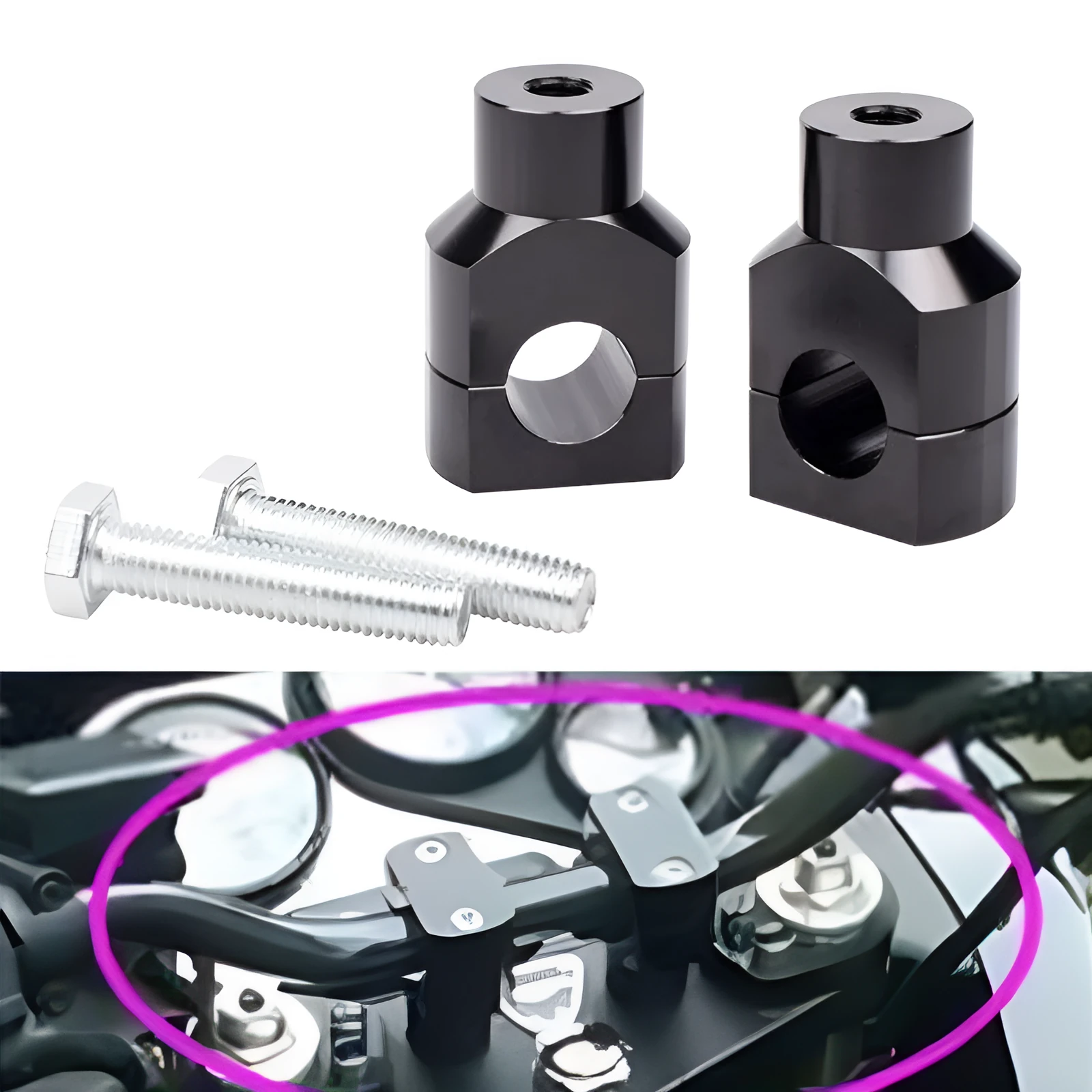 Pair of black aluminium 25mm universal motorcycle handlebar riser codes