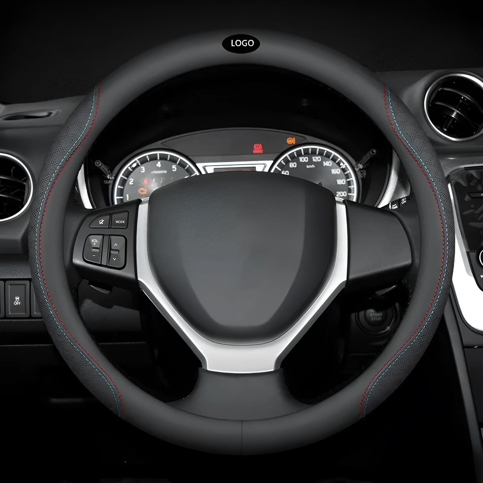 Black Napa leather texture steering wheel cover with 38cm diameter for Suzuki cars